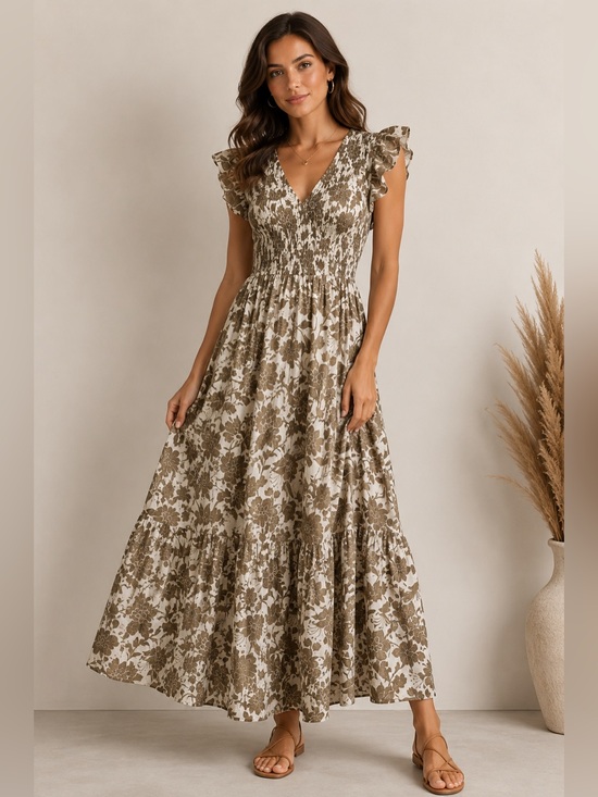 August Sky Dresses & Skirts - August Sky neutral colors Floral Maxi Dress Sleeveless Boho Cottagecore Size L